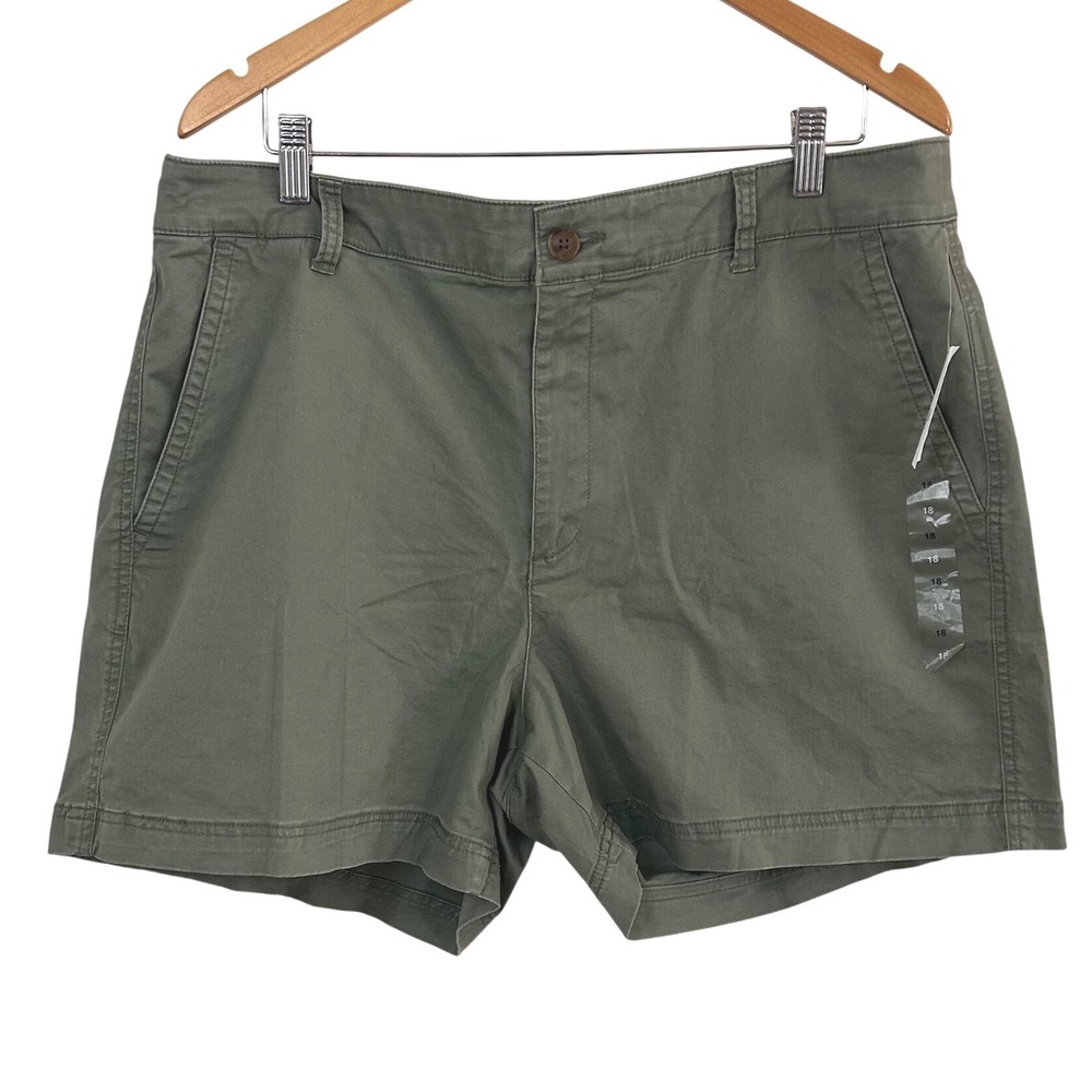 NWT GAP Womens Girlfriend Khaki Shorts Olive Green High Rise Stretch Sz 18 Chino